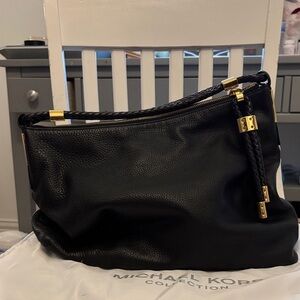 Michael Kors Collection Skorpios Black Hobo with Gold Details